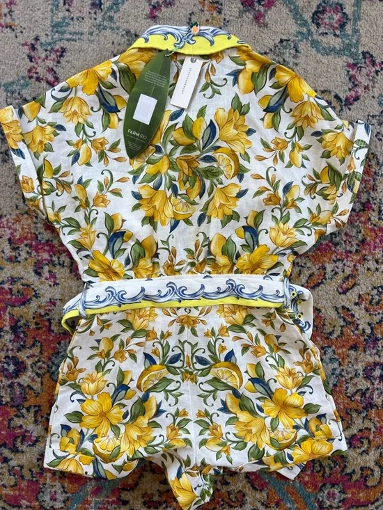 FARM Rio Yellow and Blue Printed Linen Top - Picture 5 of 8